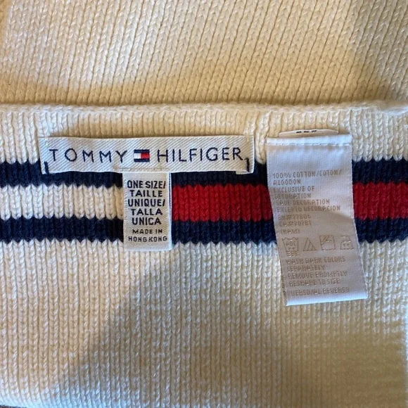 Vintage 2000s Tommy Hilfiger logo ivory knit scarf - Picture 3 of 3